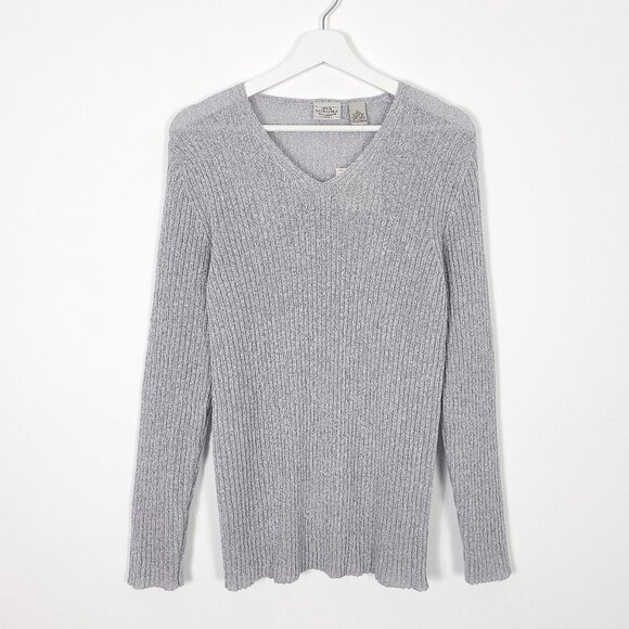 Vintage Grey Ribbed 90s Sweater Made in Hong Kong - Picture 1 of 5